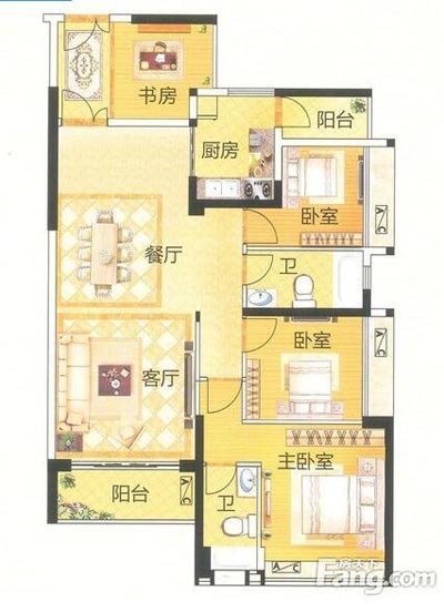 本单元的设计整体色调选取的是木色，不仅沿用了中式的端庄典雅，同时参与一些时尚的元素，让整个空间多了现代的时尚感触，却不失中式的端庄。